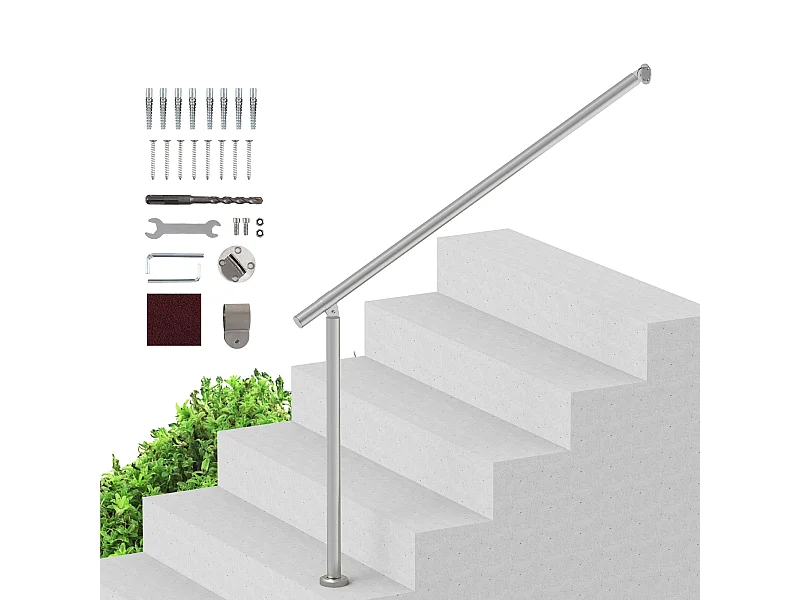 Corrimano, SucceBuy Ringhiere in Acciaio Inossidabile per Gradini Esterni 120 cm Argento per Patio e Veranda