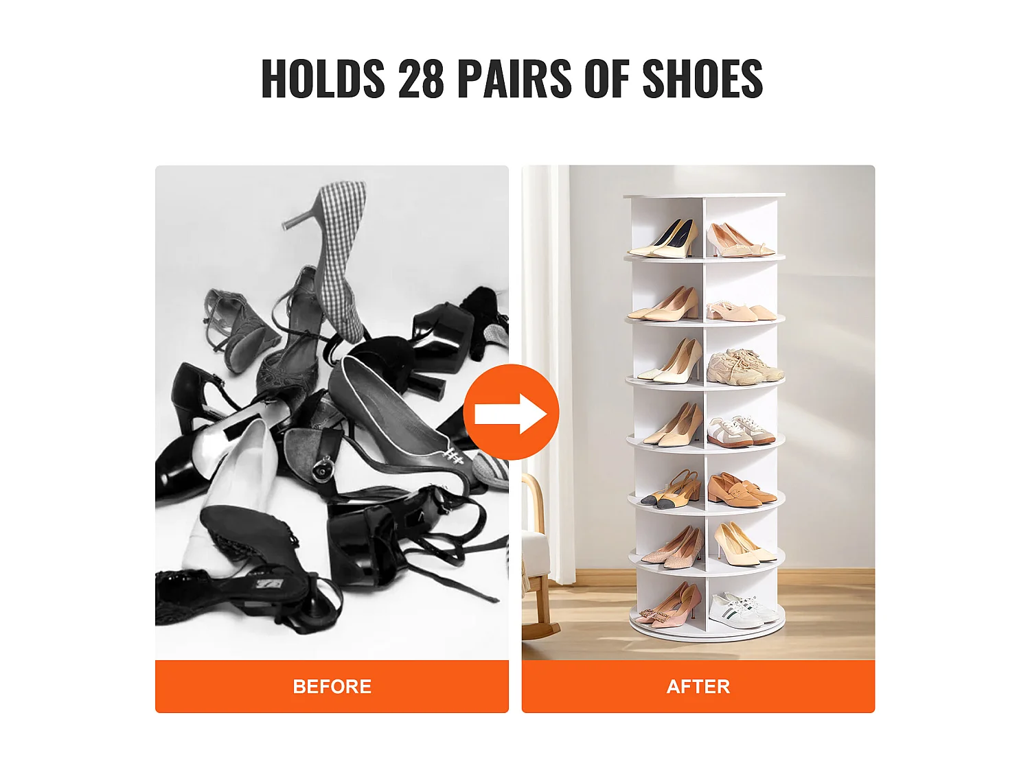 Etagère à Chaussures, SucceBuy Etagère à Chaussures Rotative à 7 Niveaux, Carrousel d'Affichage de Chaussures Blanc, Rotation à 360 °, Économiseur d'Espace