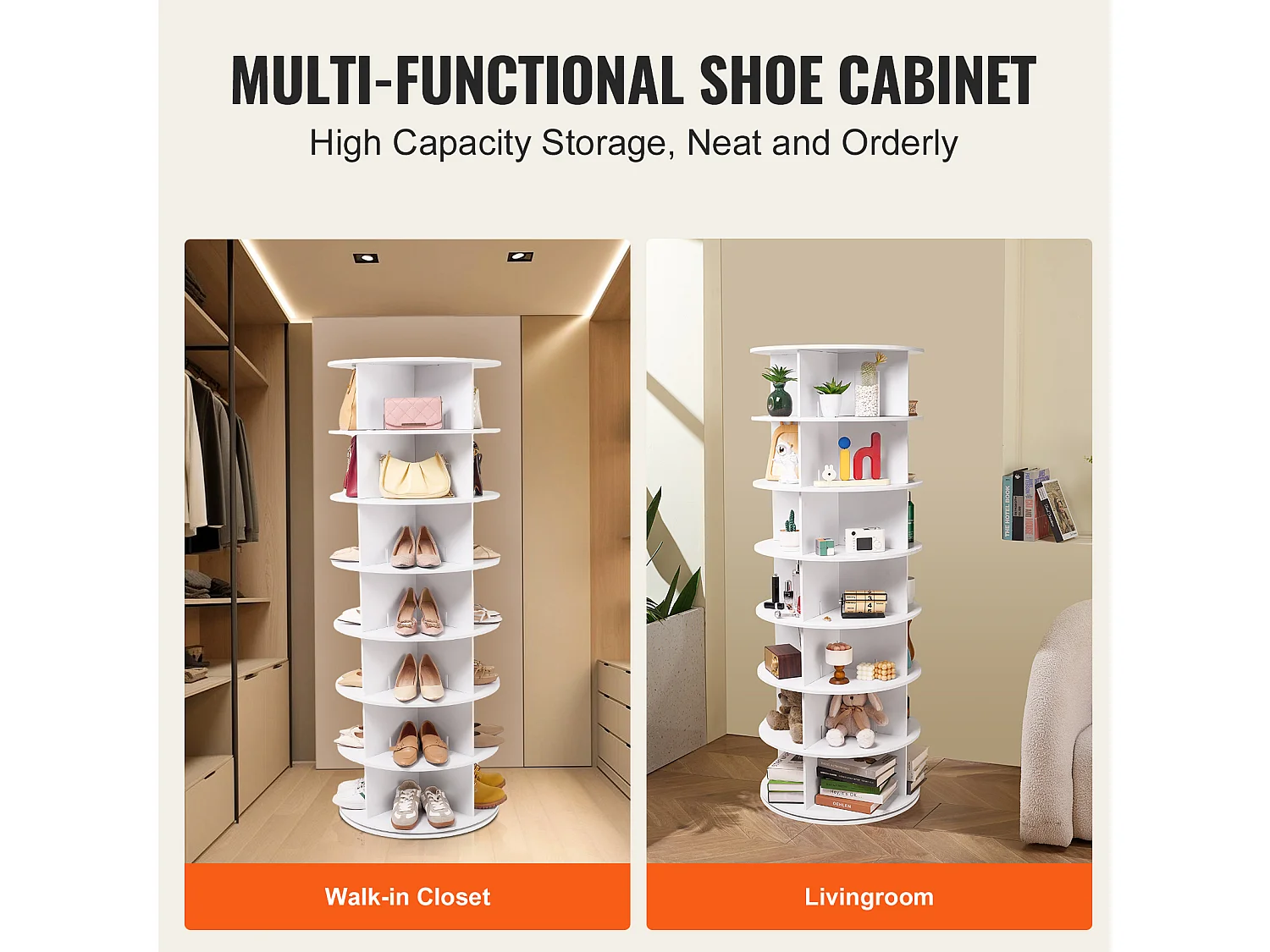 Etagère à Chaussures, SucceBuy Etagère à Chaussures Rotative à 7 Niveaux, Carrousel d'Affichage de Chaussures Blanc, Rotation à 360 °, Économiseur d'Espace