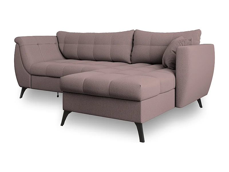 Canapé d'angle MOLLIS Rose poudré en tissu texturé avec fonction de couchage