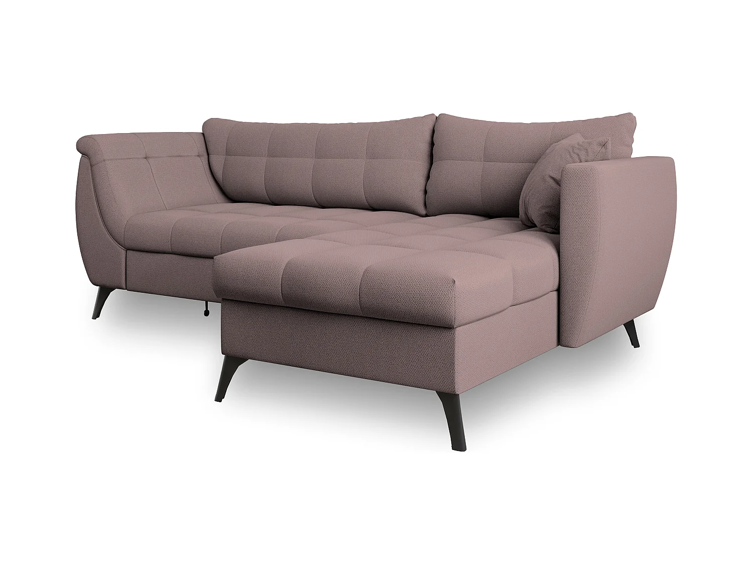 Canapé d'angle MOLLIS Rose poudré en tissu texturé avec fonction de couchage