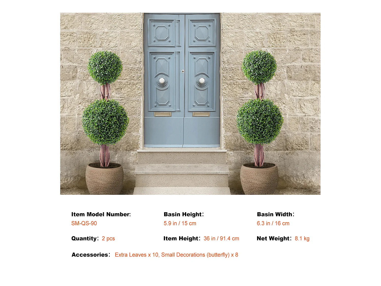 Plante Artificielle, SucceBuy 90 cm Artificiel Buis Topiaire Résistant Aux UV, Décor À La Maison, Arbre Fausse Plante, 2 Paquets