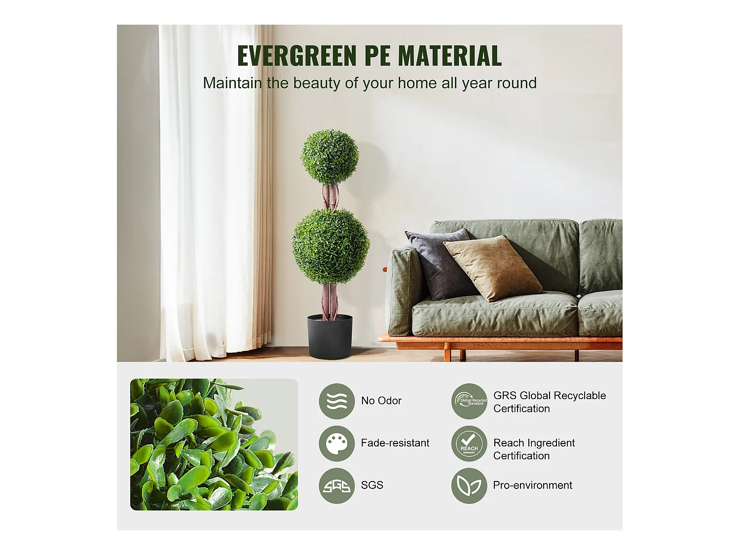 Plante Artificielle, SucceBuy 90 cm Artificiel Buis Topiaire Résistant Aux UV, Décor À La Maison, Arbre Fausse Plante, 2 Paquets