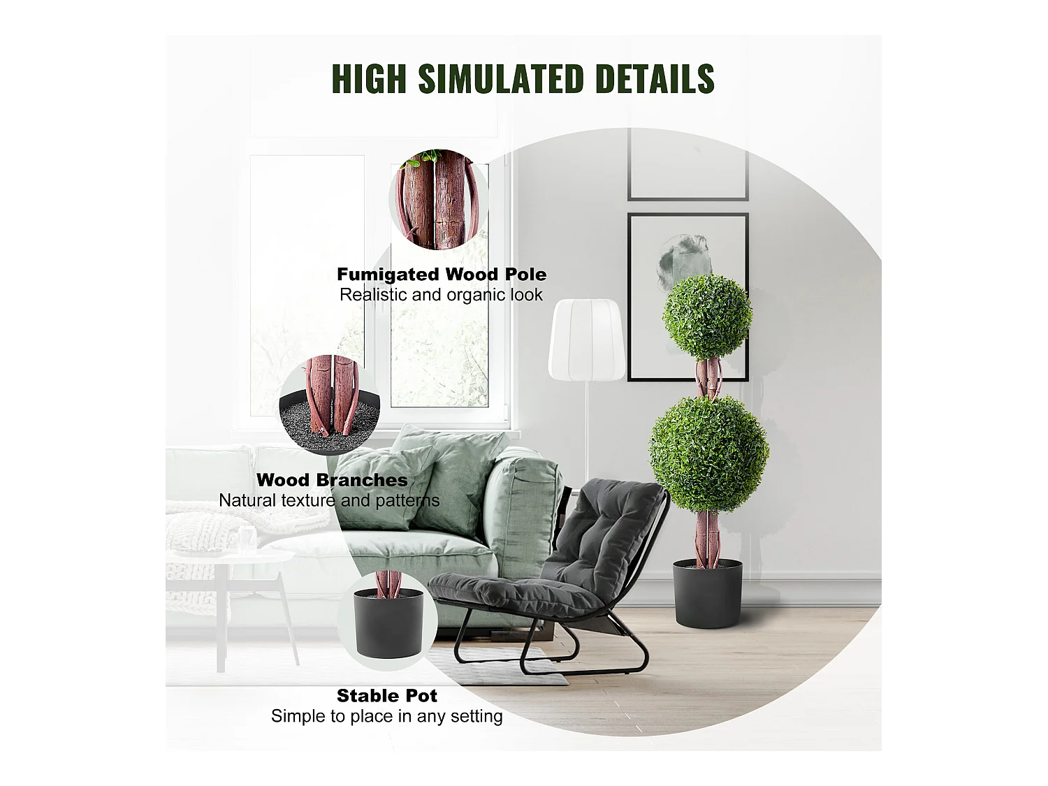 Plante Artificielle, SucceBuy 90 cm Artificiel Buis Topiaire Résistant Aux UV, Décor À La Maison, Arbre Fausse Plante, 2 Paquets