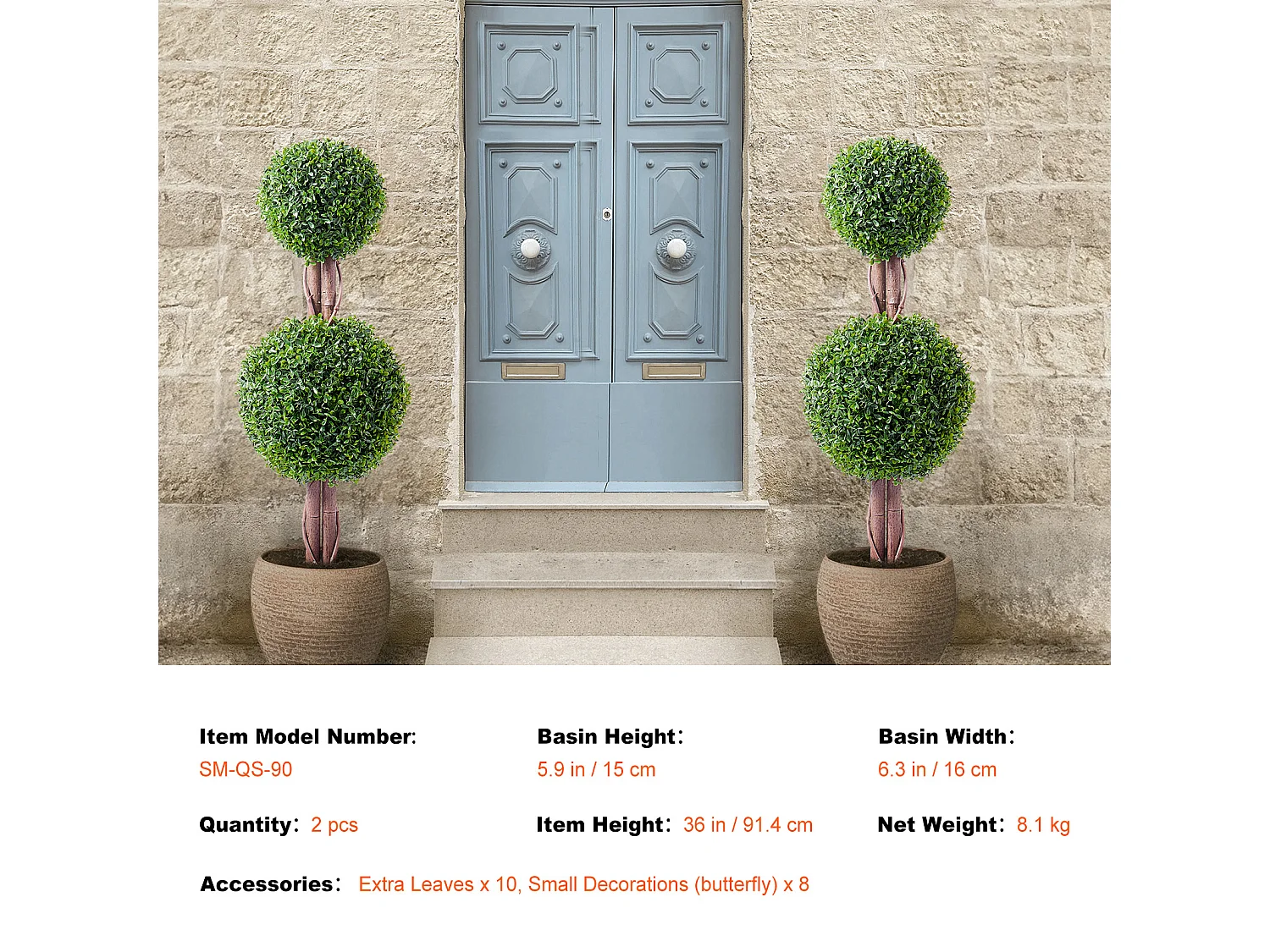 Plante Artificielle, SucceBuy 90 cm Artificiel Buis Topiaire Résistant Aux UV, Décor À La Maison, Arbre Fausse Plante, 2 Paquets