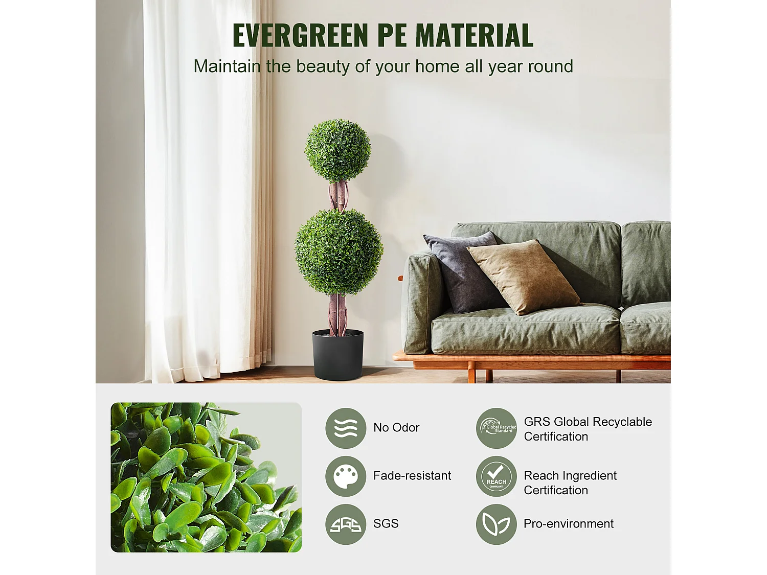 Plante Artificielle, SucceBuy 90 cm Artificiel Buis Topiaire Résistant Aux UV, Décor À La Maison, Arbre Fausse Plante, 2 Paquets