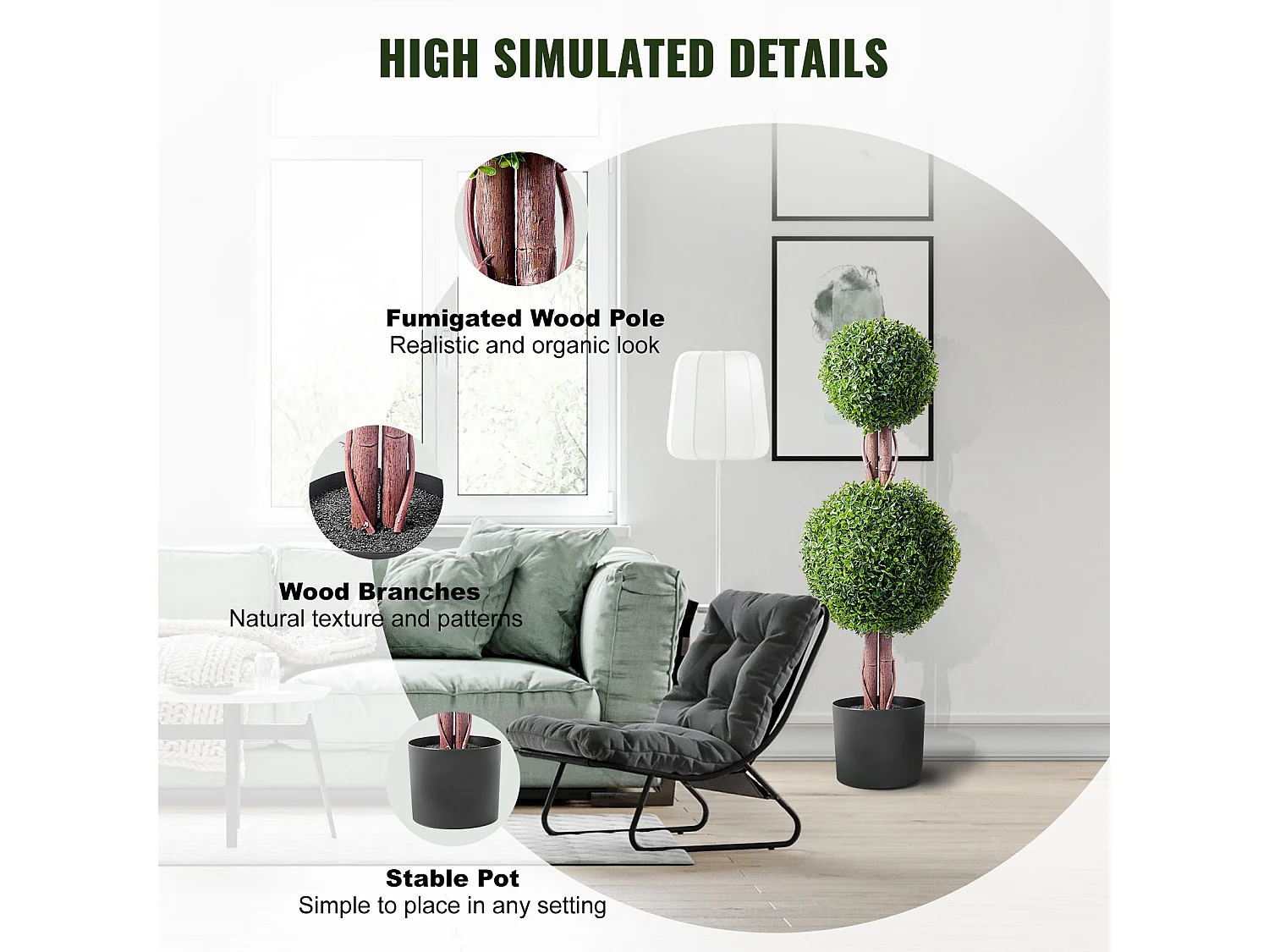 Plante Artificielle, SucceBuy 90 cm Artificiel Buis Topiaire Résistant Aux UV, Décor À La Maison, Arbre Fausse Plante, 2 Paquets