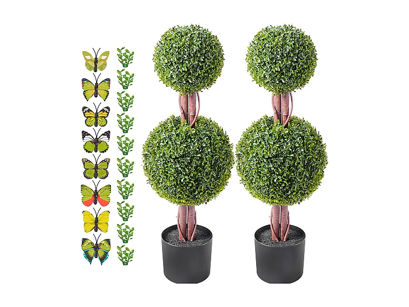 Kunstplant, SucceBuy 90 cm Kunstmatige Buxus Topiary UV-bestendige Huisdecoratie, Boom, Nepplant, 2-Packs
