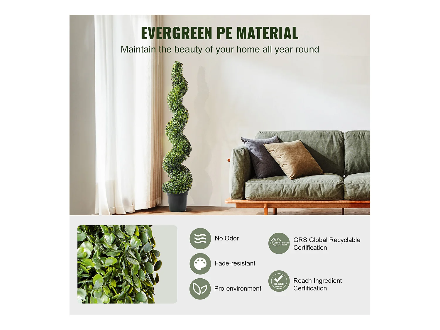 Plante Artificielle, SucceBuy 150 cm Artificiel Buis Topiaire Arbre Résistant Aux UV, Fausse Plante Décor à la Maison, 2 Paquets