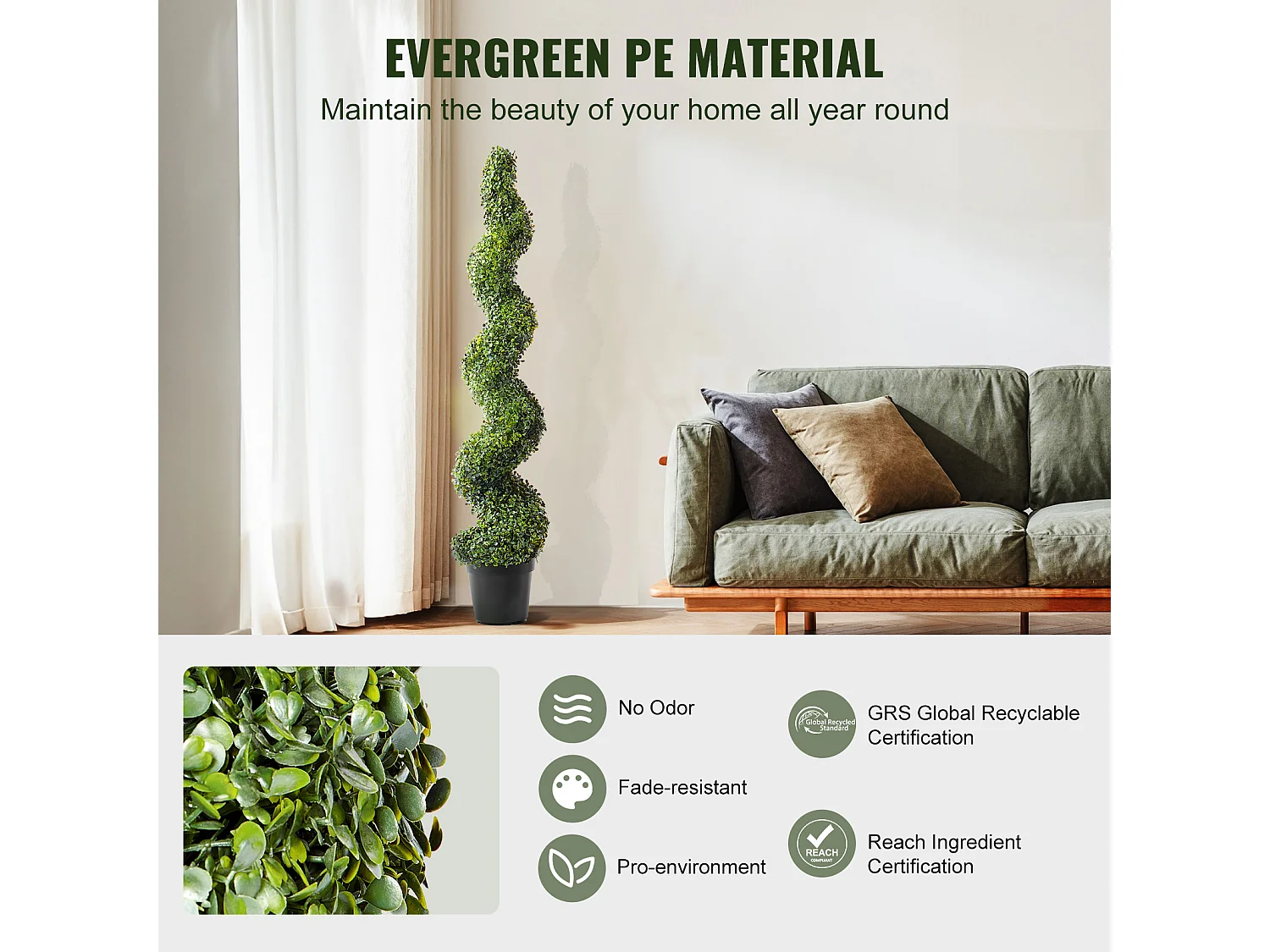Plante Artificielle, SucceBuy 150 cm Artificiel Buis Topiaire Arbre Résistant Aux UV, Fausse Plante Décor à la Maison, 2 Paquets