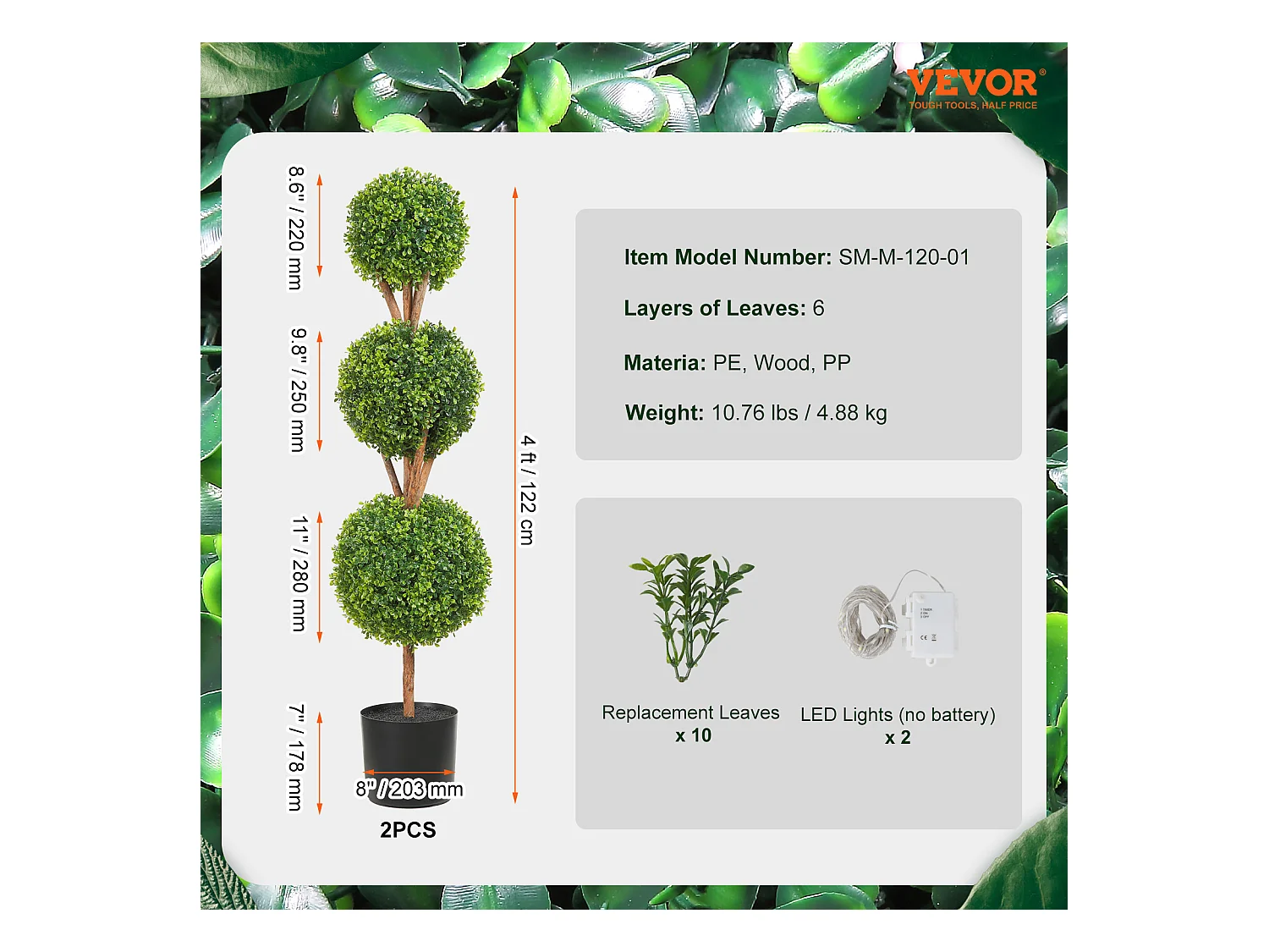 Plante Artificielle, SucceBuy Arbre Topiaire Artificiel de 120 cm, Fausse Plante Décorative avec Feuilles Remplaçables