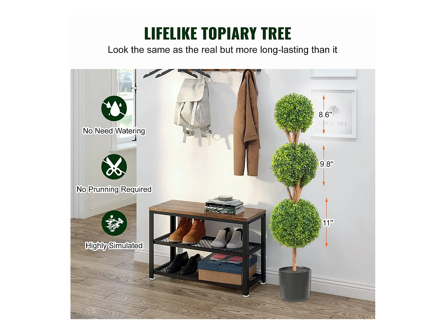Plante Artificielle, SucceBuy Arbre Topiaire Artificiel de 120 cm, Fausse Plante Décorative avec Feuilles Remplaçables