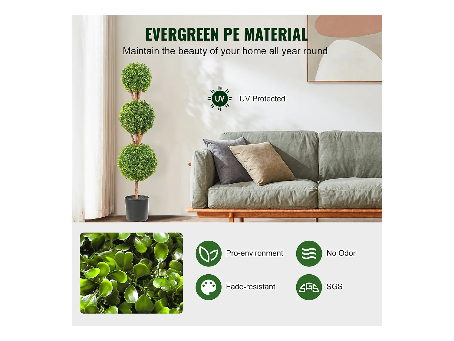 Plante Artificielle, SucceBuy Arbre Topiaire Artificiel de 120 cm, Fausse Plante Décorative avec Feuilles Remplaçables