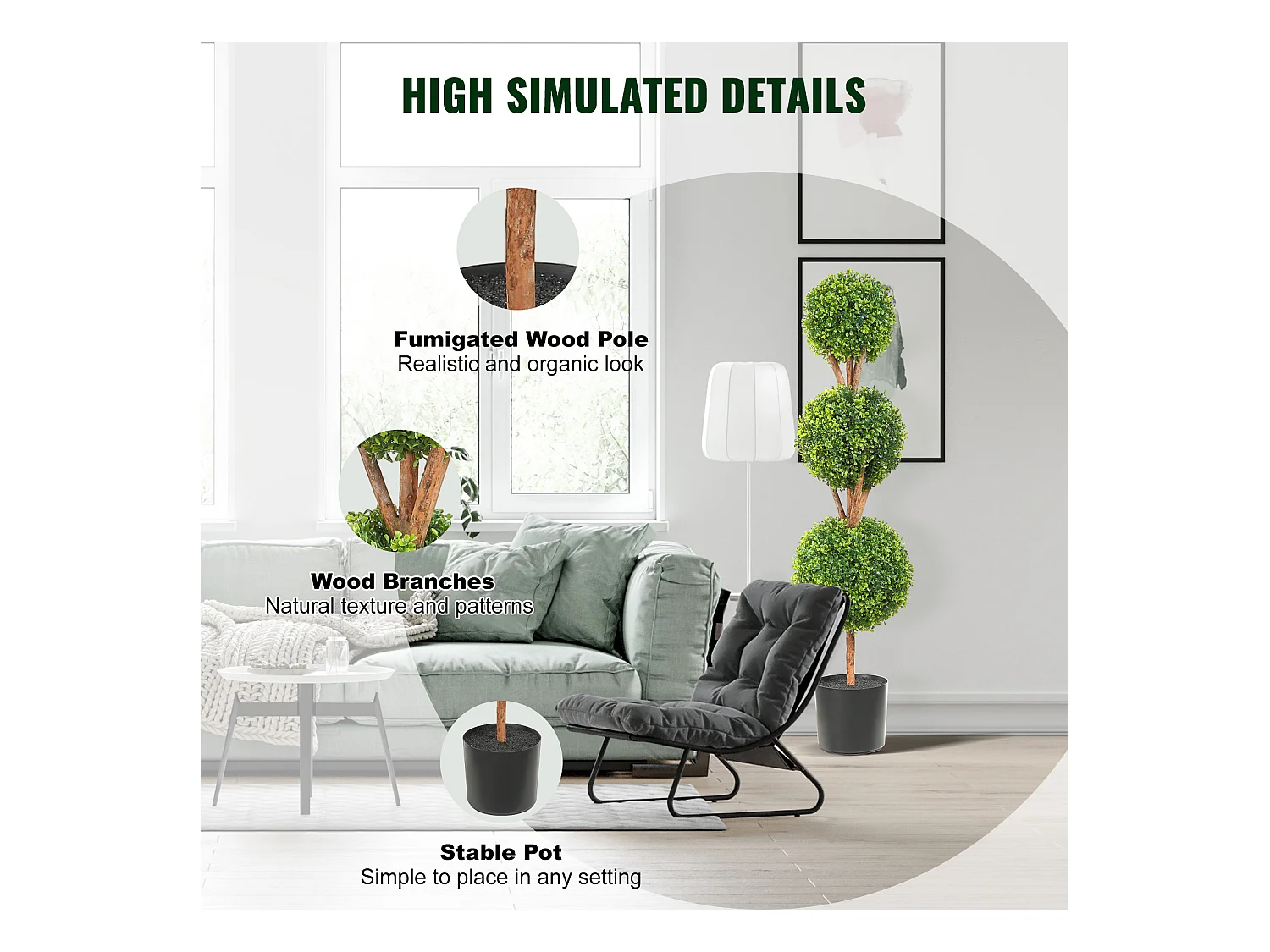Plante Artificielle, SucceBuy Arbre Topiaire Artificiel de 120 cm, Fausse Plante Décorative avec Feuilles Remplaçables