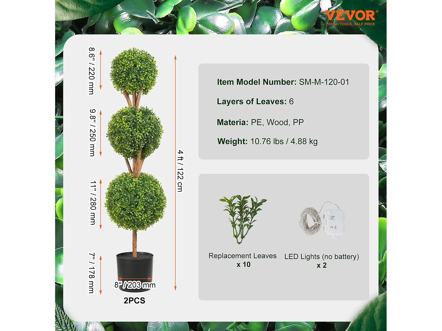 Plante Artificielle, SucceBuy Arbre Topiaire Artificiel de 120 cm, Fausse Plante Décorative avec Feuilles Remplaçables