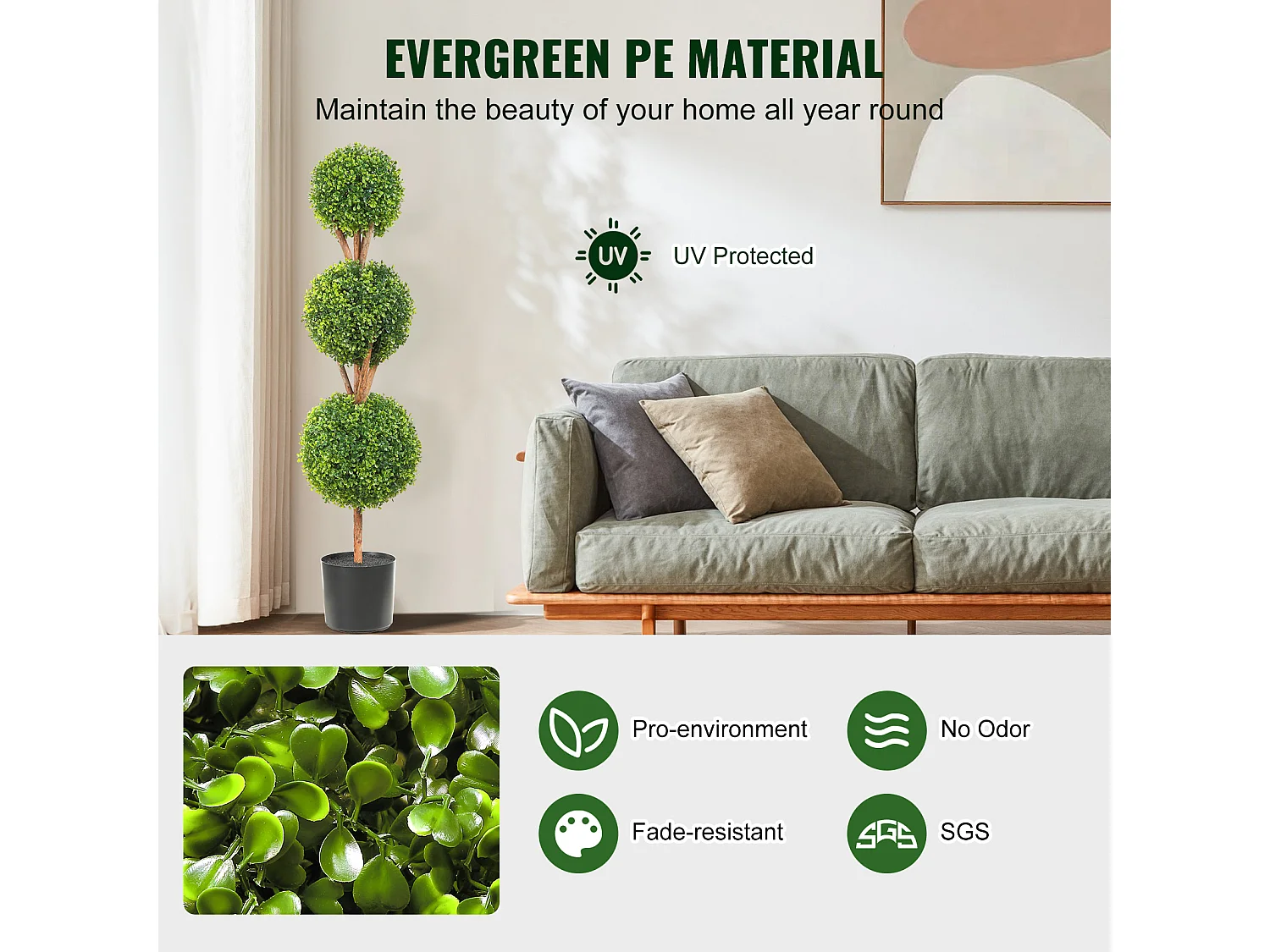 Plante Artificielle, SucceBuy Arbre Topiaire Artificiel de 120 cm, Fausse Plante Décorative avec Feuilles Remplaçables