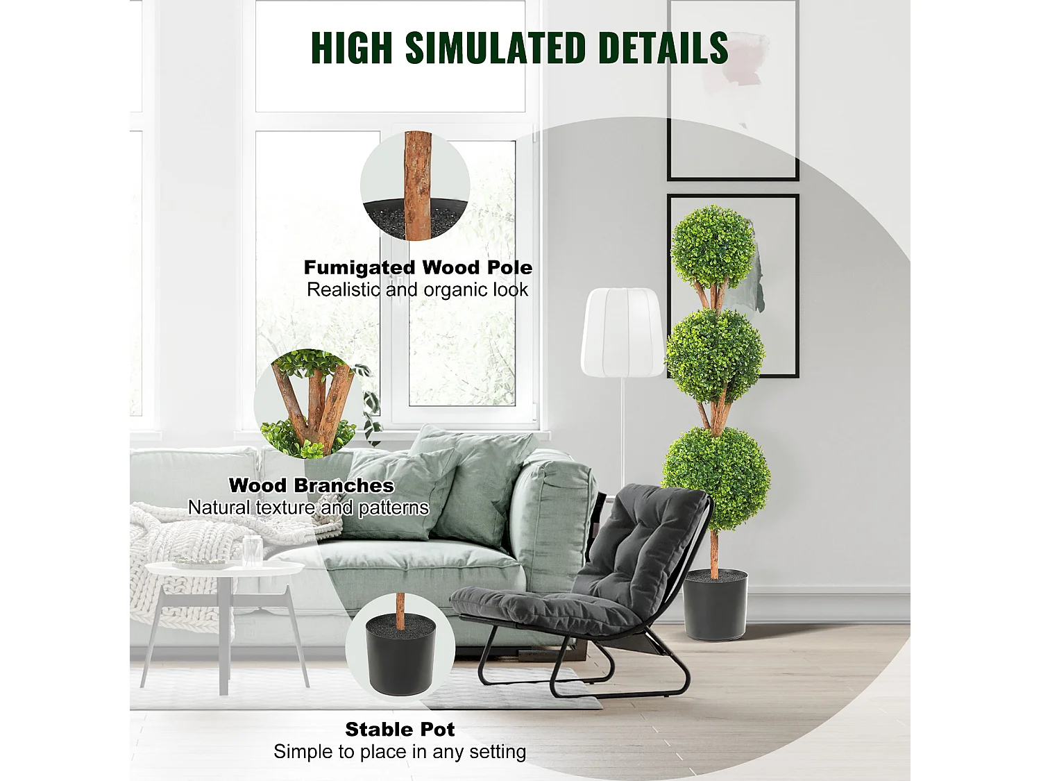 Plante Artificielle, SucceBuy Arbre Topiaire Artificiel de 120 cm, Fausse Plante Décorative avec Feuilles Remplaçables