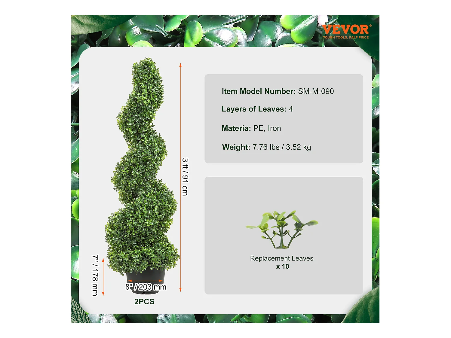 Plante Artificielle, SucceBuy Arbre Topiaire Artificiel de 90 cm, Fausse Plante, Feuilles Remplaçables, Décoration d'Intérieur