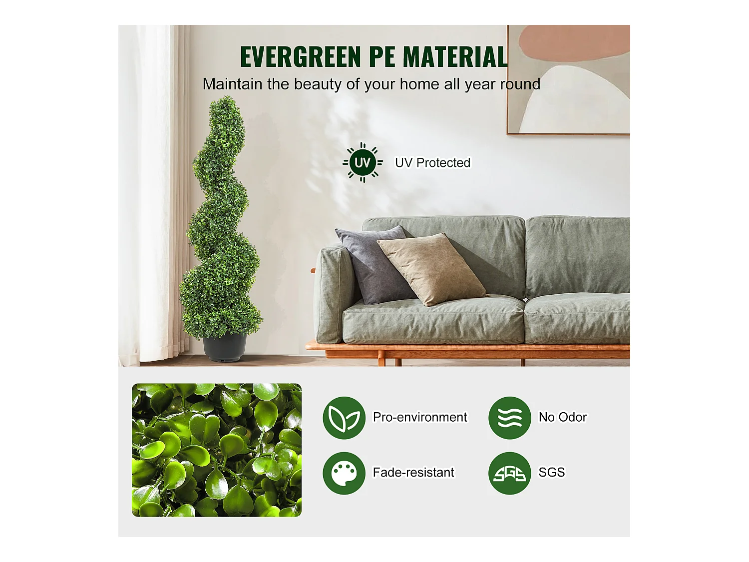 Plante Artificielle, SucceBuy Arbre Topiaire Artificiel de 90 cm, Fausse Plante, Feuilles Remplaçables, Décoration d'Intérieur