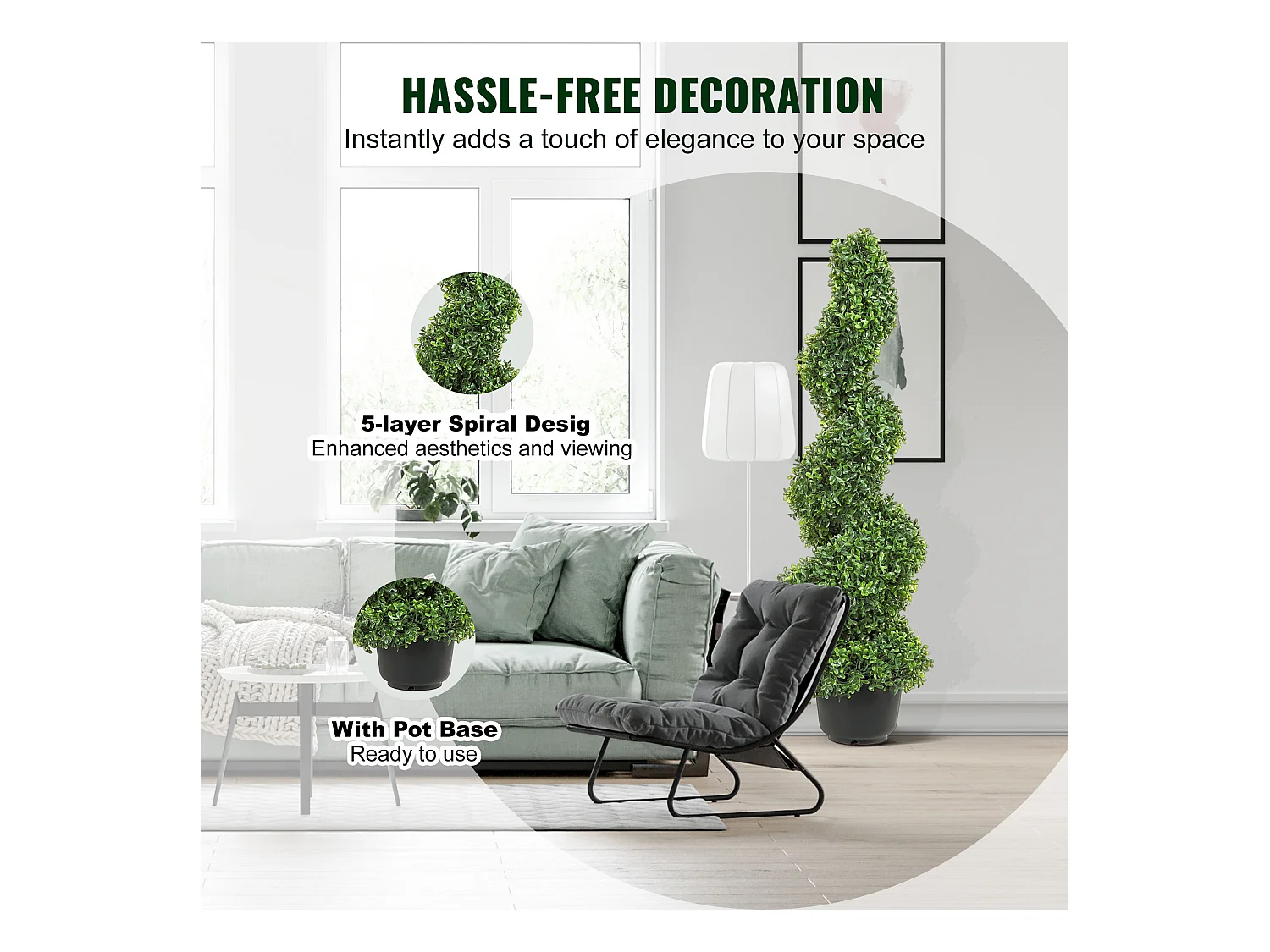 Plante Artificielle, SucceBuy Arbre Topiaire Artificiel de 90 cm, Fausse Plante, Feuilles Remplaçables, Décoration d'Intérieur