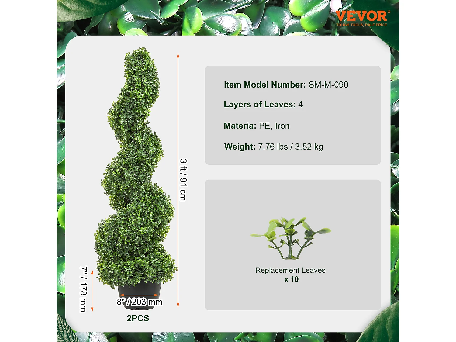 Plante Artificielle, SucceBuy Arbre Topiaire Artificiel de 90 cm, Fausse Plante, Feuilles Remplaçables, Décoration d'Intérieur