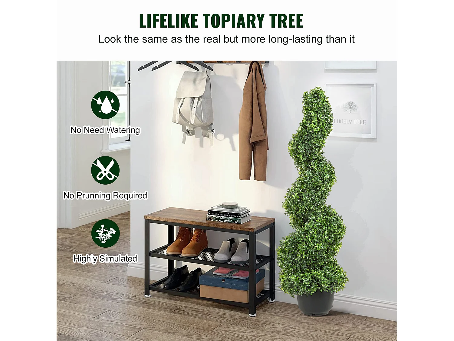 Plante Artificielle, SucceBuy Arbre Topiaire Artificiel de 90 cm, Fausse Plante, Feuilles Remplaçables, Décoration d'Intérieur