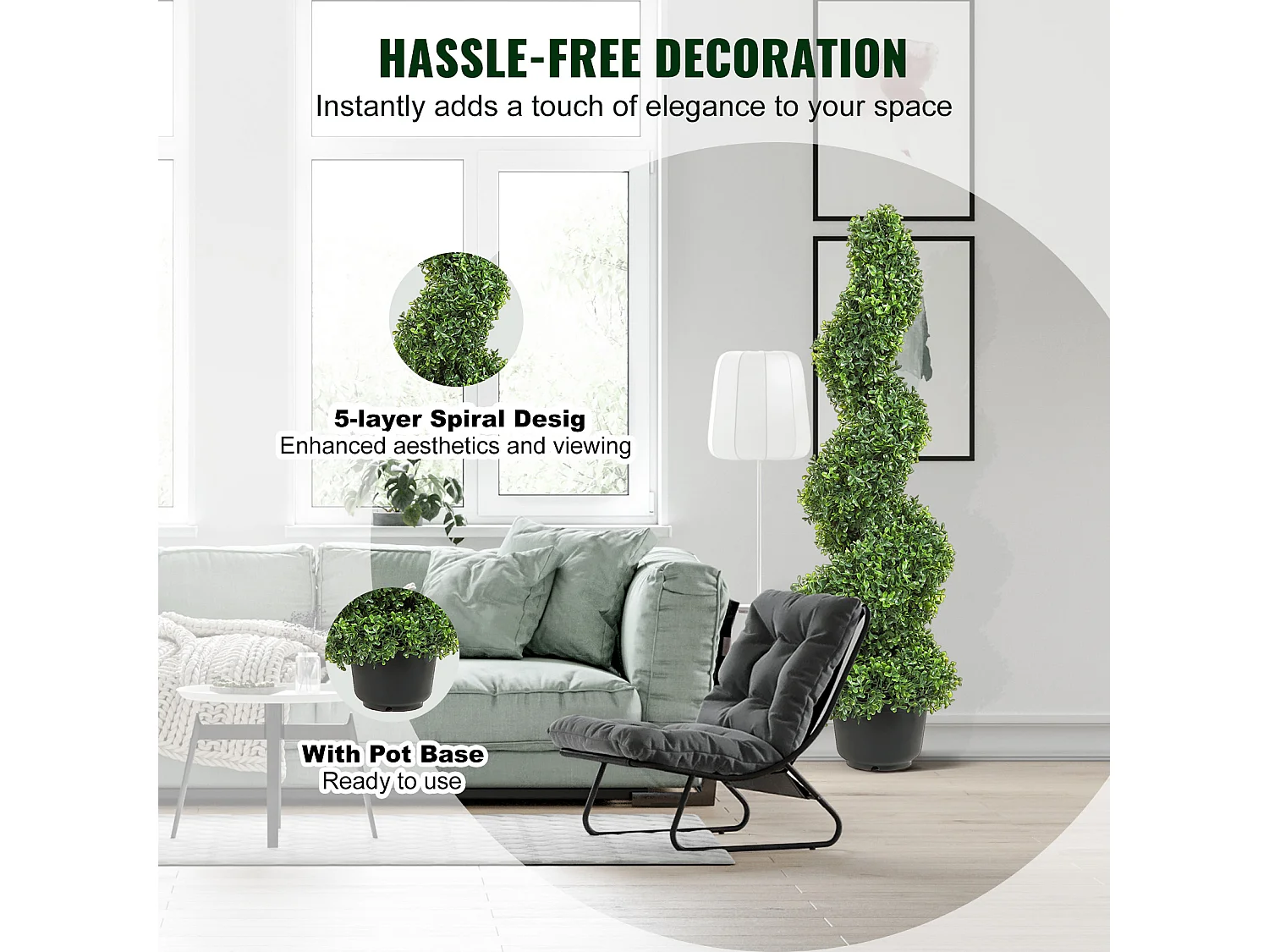 Plante Artificielle, SucceBuy Arbre Topiaire Artificiel de 90 cm, Fausse Plante, Feuilles Remplaçables, Décoration d'Intérieur