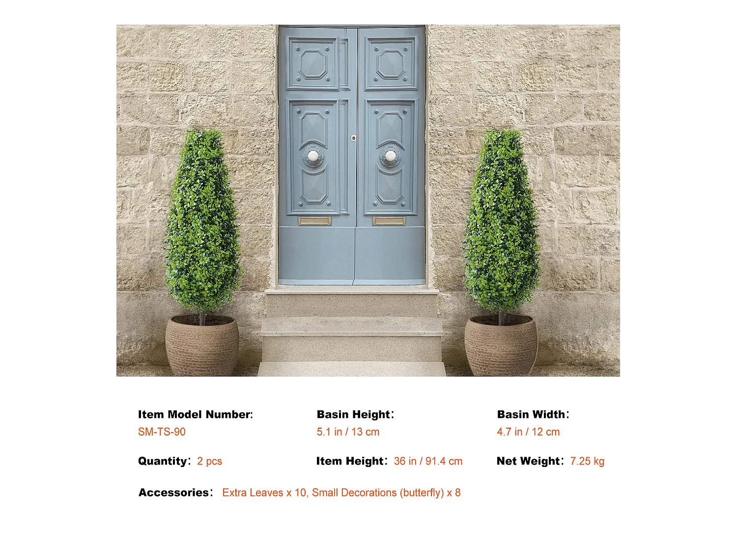 Plante Artificielle, SucceBuy 90 cm Buis Artificiel Topiaire Résistant Aux UV, Décor À La Maison, 2 Paquets Arbre Fausse Plante