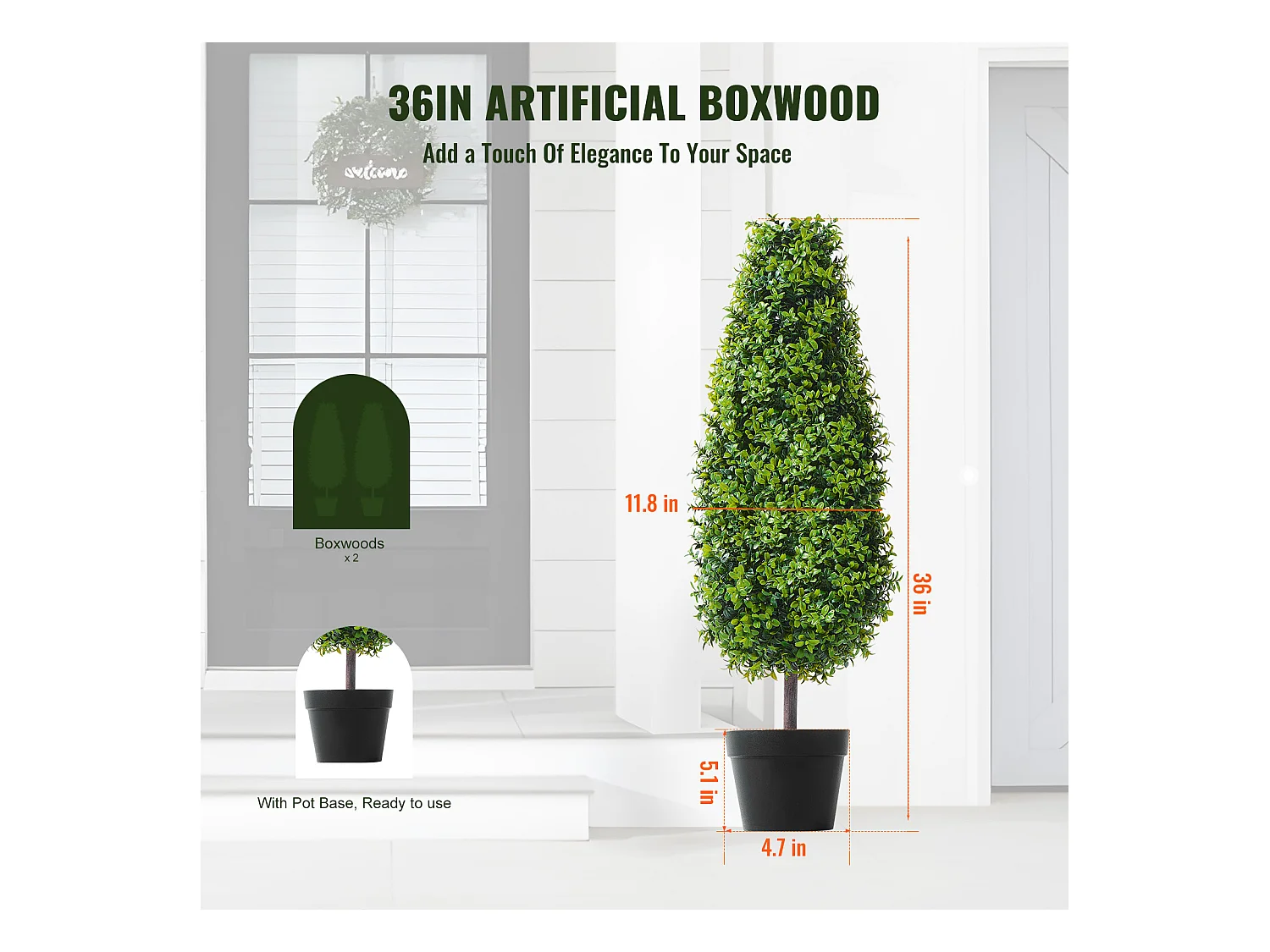 Plante Artificielle, SucceBuy 90 cm Buis Artificiel Topiaire Résistant Aux UV, Décor À La Maison, 2 Paquets Arbre Fausse Plante