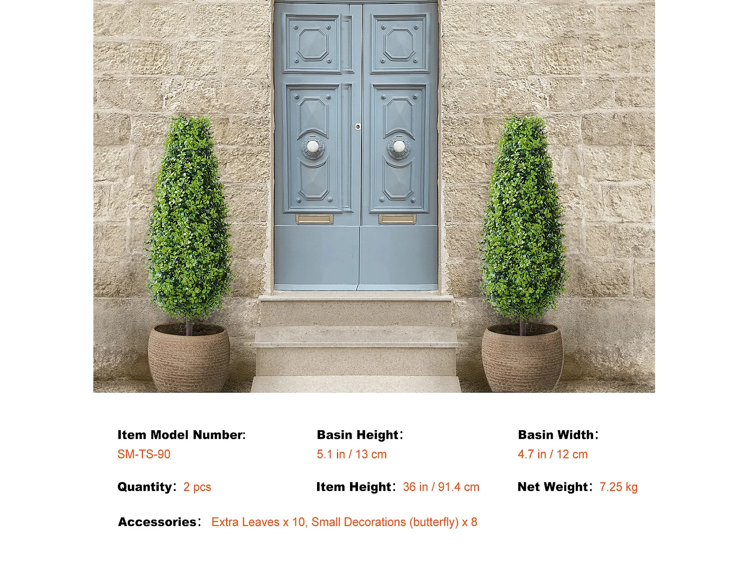 Plante Artificielle, SucceBuy 90 cm Buis Artificiel Topiaire Résistant Aux UV, Décor À La Maison, 2 Paquets Arbre Fausse Plante