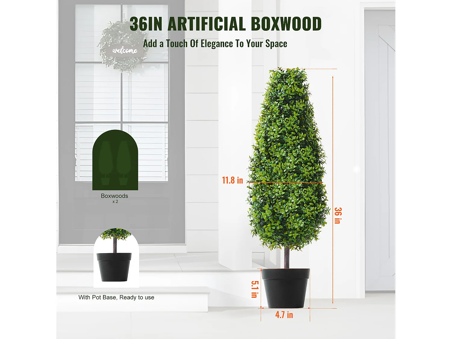 Plante Artificielle, SucceBuy 90 cm Buis Artificiel Topiaire Résistant Aux UV, Décor À La Maison, 2 Paquets Arbre Fausse Plante