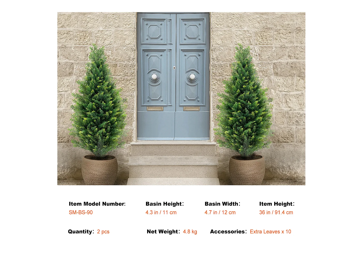 Plante Artificielle, SucceBuy Lot de 2 Arbres Topiariés Artificiels en Cèdre de 91 cm Résistants Aux UV pour Décoration Intérieure/Extérieure