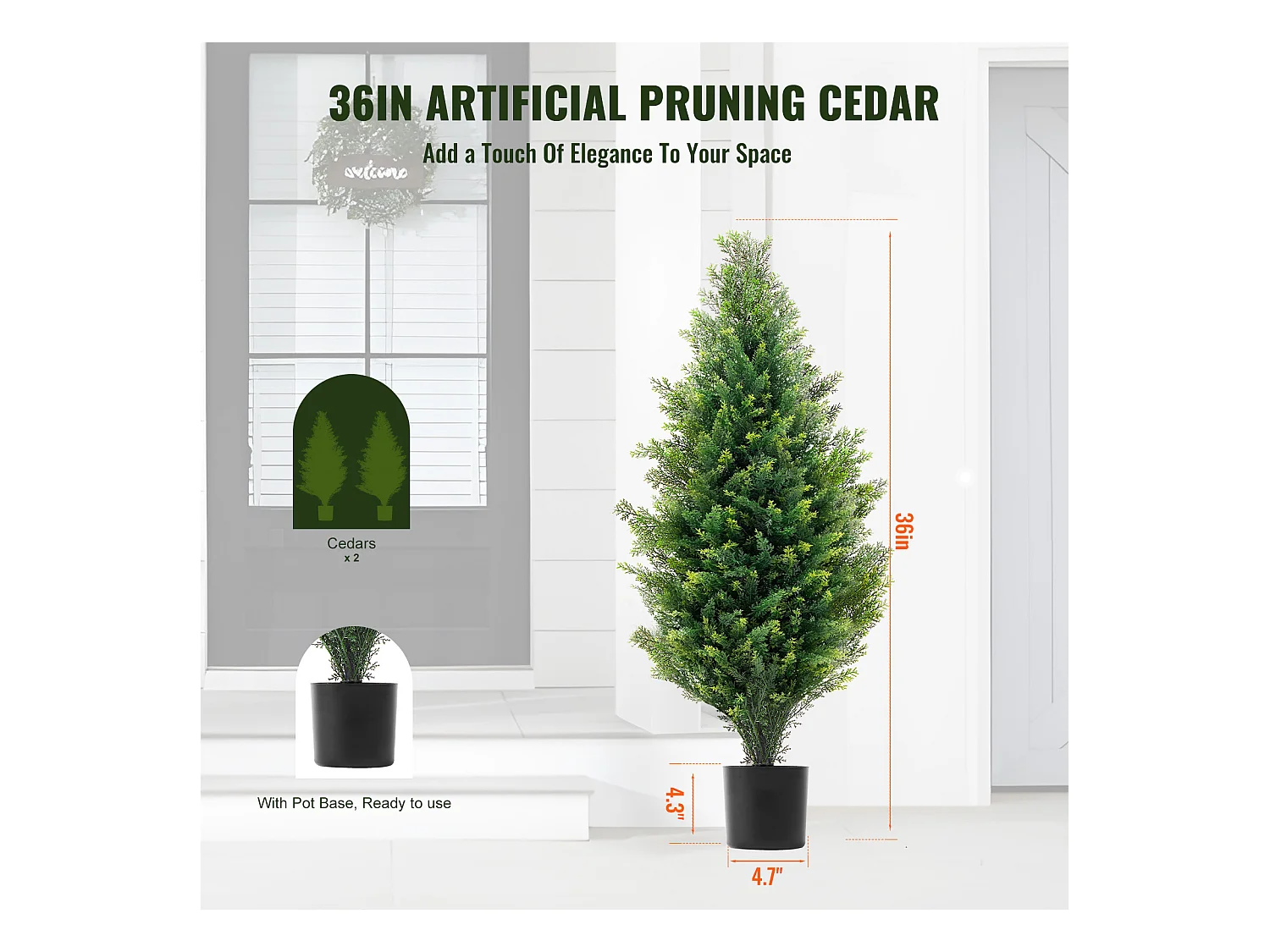 Plante Artificielle, SucceBuy Lot de 2 Arbres Topiariés Artificiels en Cèdre de 91 cm Résistants Aux UV pour Décoration Intérieure/Extérieure