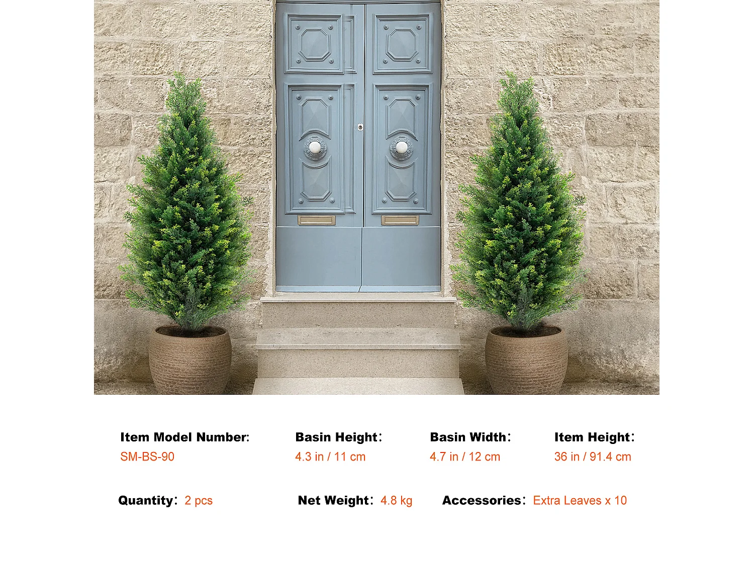 Plante Artificielle, SucceBuy Lot de 2 Arbres Topiariés Artificiels en Cèdre de 91 cm Résistants Aux UV pour Décoration Intérieure/Extérieure