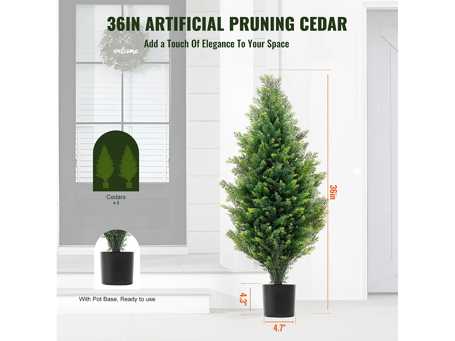 Plante Artificielle, SucceBuy Lot de 2 Arbres Topiariés Artificiels en Cèdre de 91 cm Résistants Aux UV pour Décoration Intérieure/Extérieure