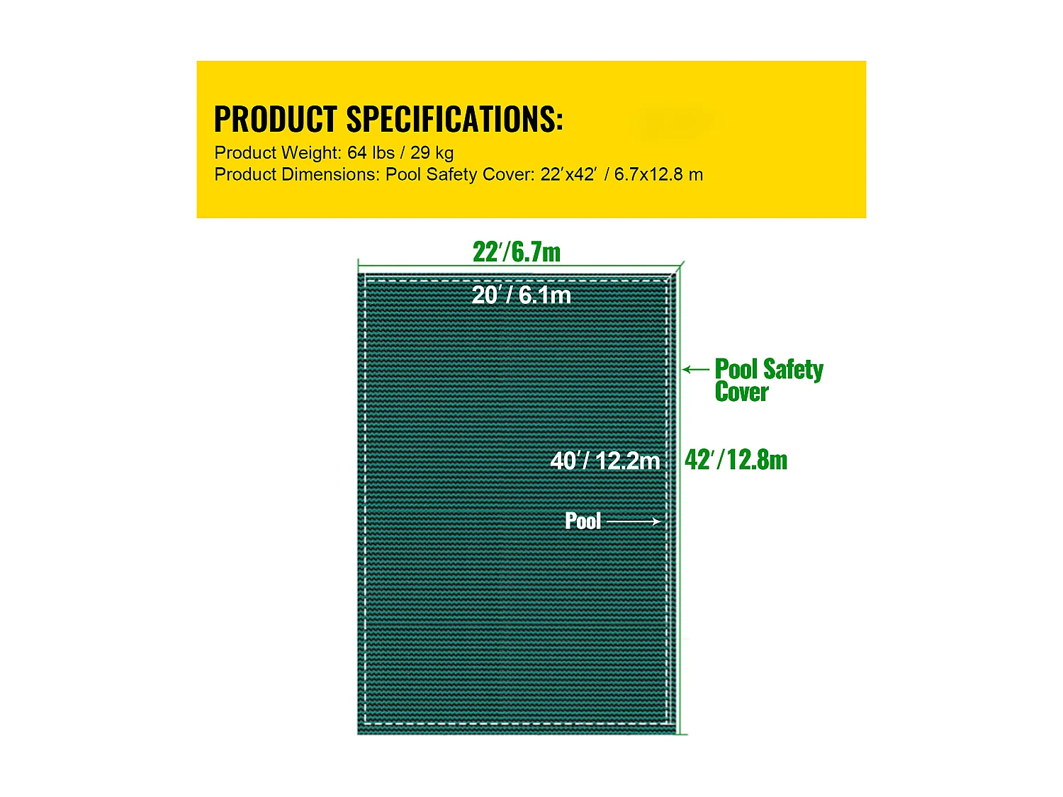Zimowa Osłona Basenu, SucceBuy 610 X 1220 Cm Zielona Prostokątna Siatka Bezpieczeństwa Do Użytku Na Zewnątrz Zimą