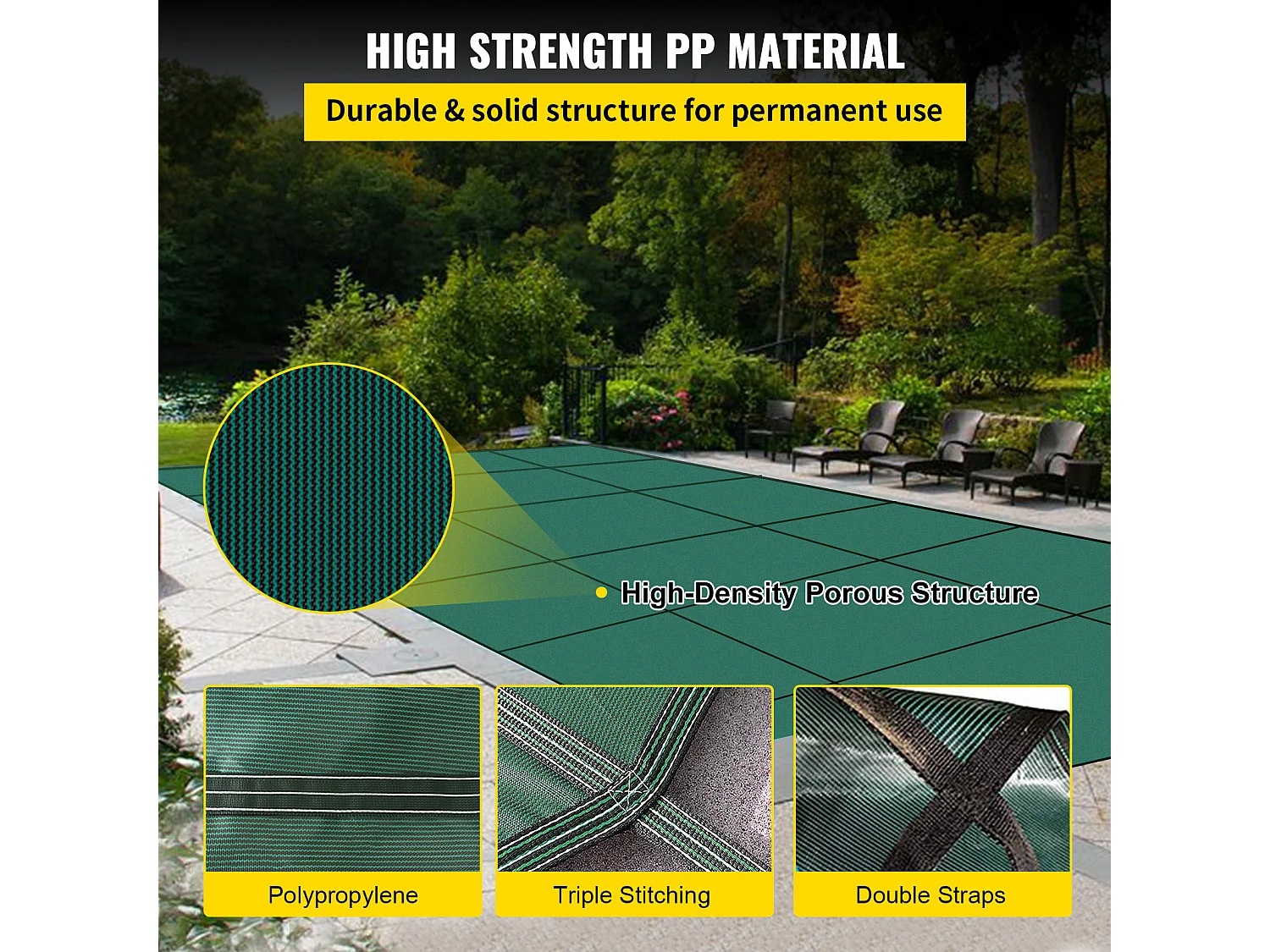 Zimowa Osłona Basenu, SucceBuy 610 X 1220 Cm Zielona Prostokątna Siatka Bezpieczeństwa Do Użytku Na Zewnątrz Zimą