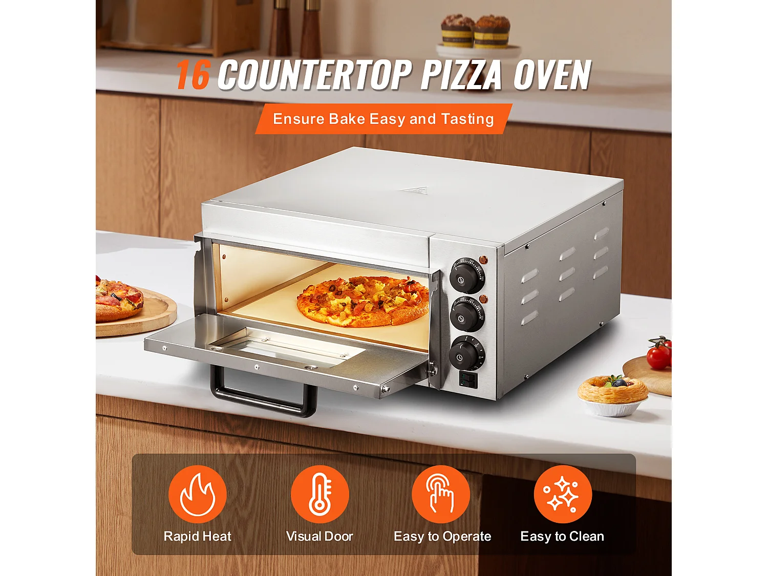 Four à Pizza SucceBuy de Comptoir Commercial de 40.64CM, Parfait pour Votre Cuisine, Votre Dortoir, Votre Camping et Vos Fêtes