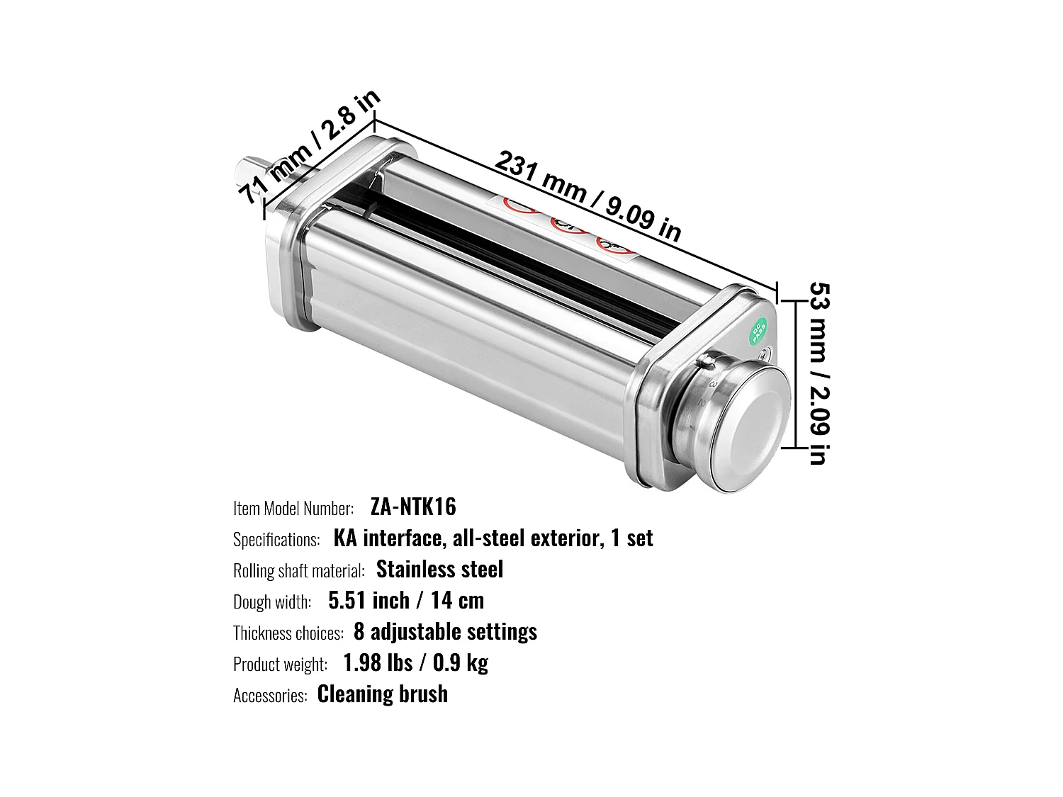 Rouleau à Pâtes SucceBuy Accessoire à Pâtes pour Mixeur KitchenAid, Rouleau en Tôle d'Acier Inoxydable