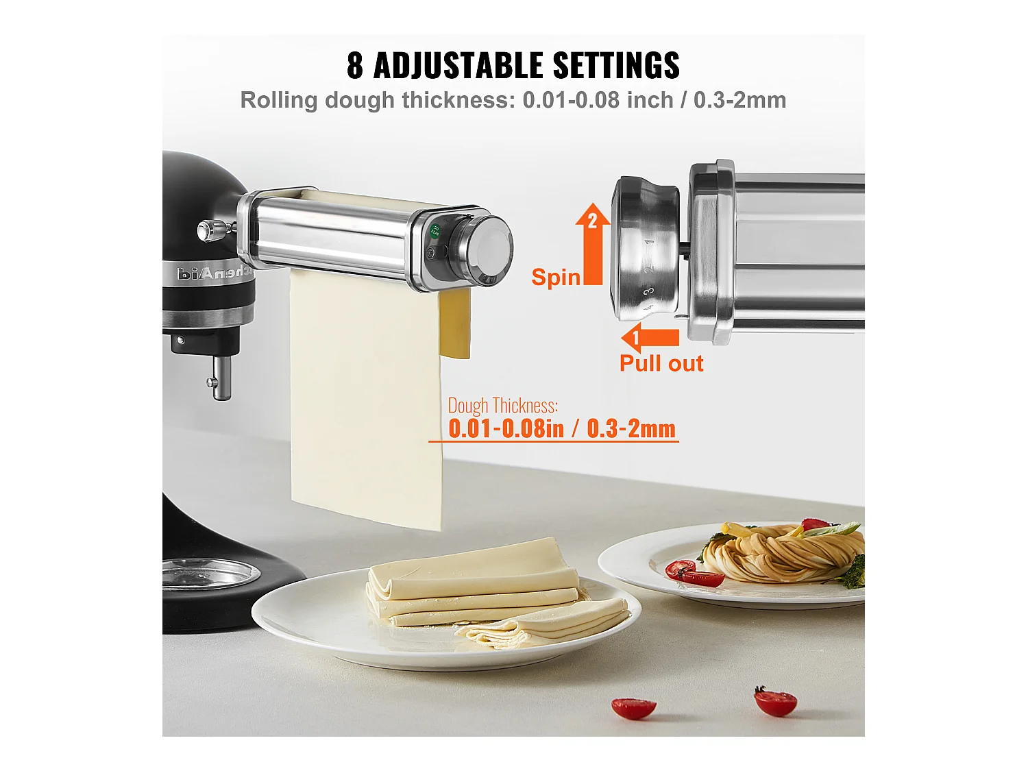 Rouleau à Pâtes SucceBuy Accessoire à Pâtes pour Mixeur KitchenAid, Rouleau en Tôle d'Acier Inoxydable