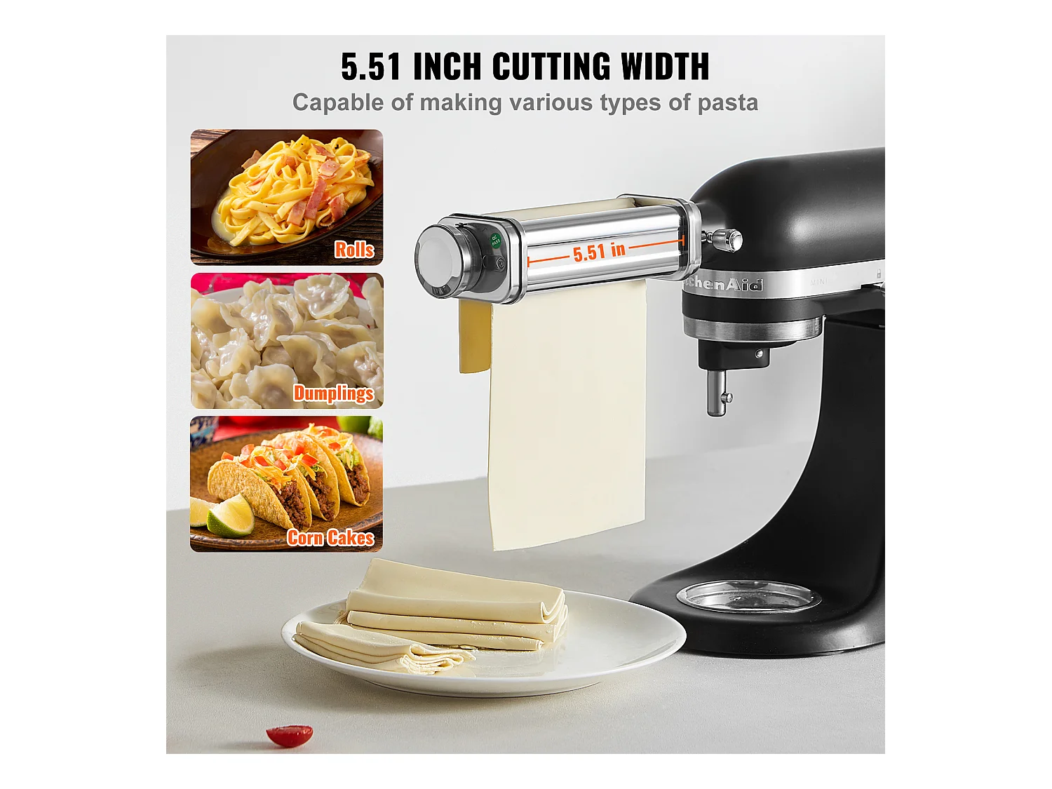 Rouleau à Pâtes SucceBuy Accessoire à Pâtes pour Mixeur KitchenAid, Rouleau en Tôle d'Acier Inoxydable