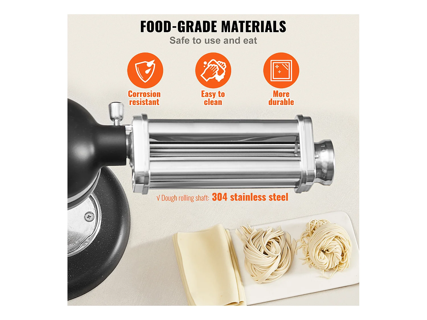 Rouleau à Pâtes SucceBuy Accessoire à Pâtes pour Mixeur KitchenAid, Rouleau en Tôle d'Acier Inoxydable