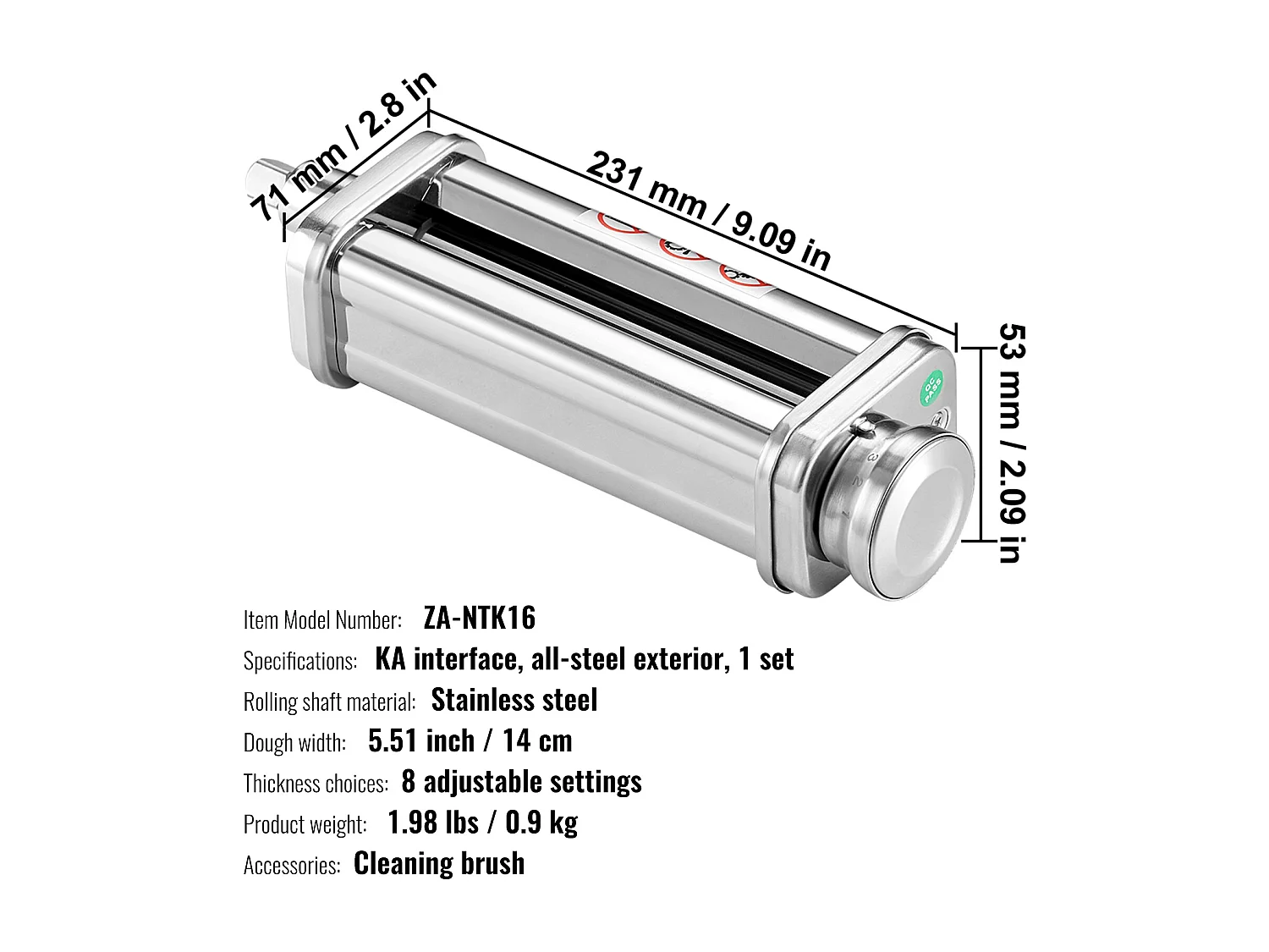 Pastarol SucceBuy Accessoire voor Pasta voor KitchenAid-Mixer, Rol van Roestvrij Staalblaad