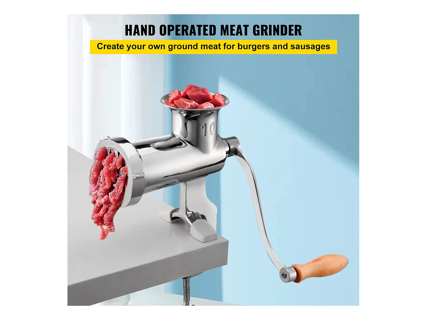 Hachoir à Viande Manuel Robuste Succebuy - Acier Inoxydable avec Remplisseur de Saucisses et Pince