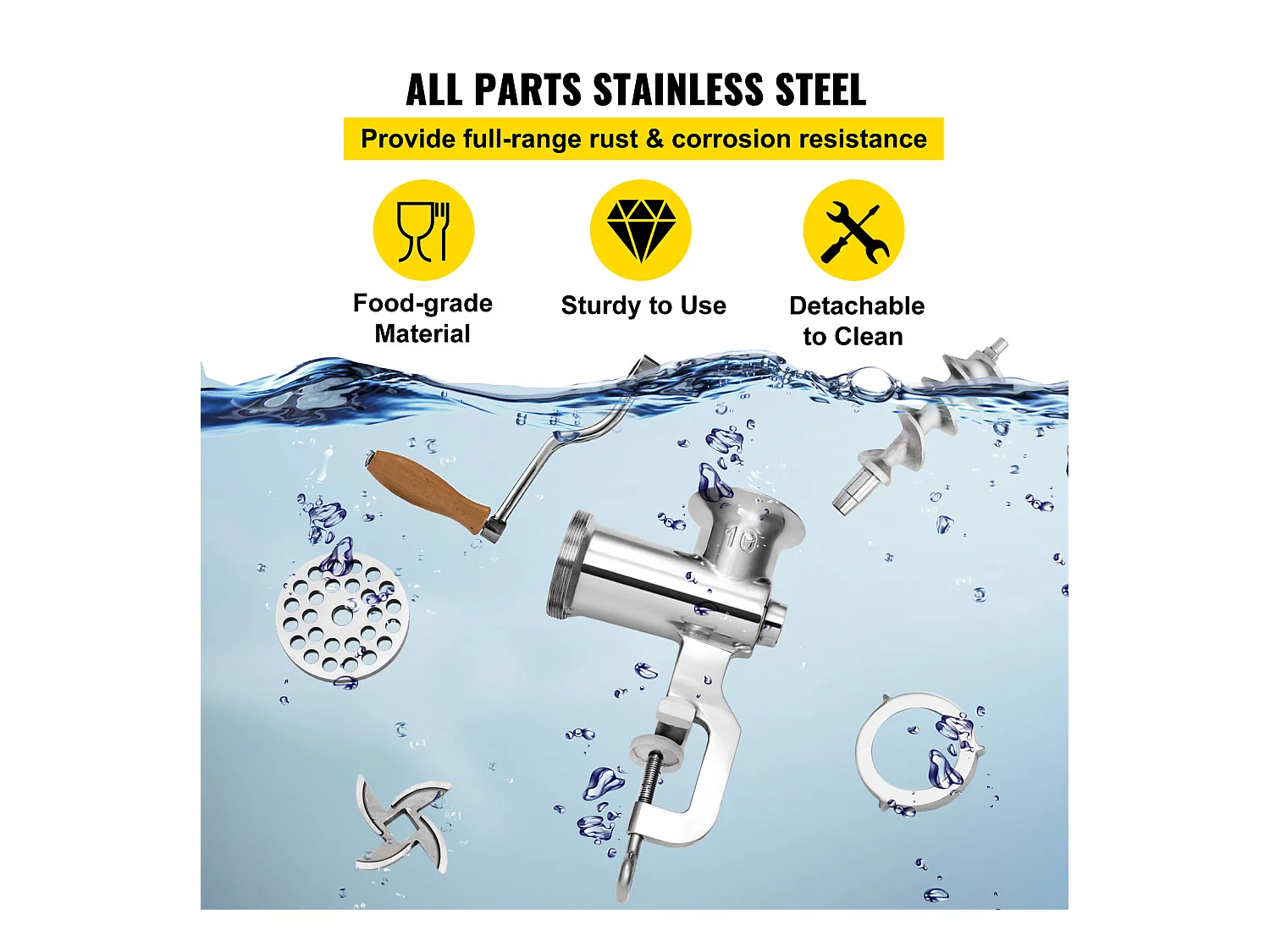 Hachoir à Viande Manuel Robuste Succebuy - Acier Inoxydable avec Remplisseur de Saucisses et Pince