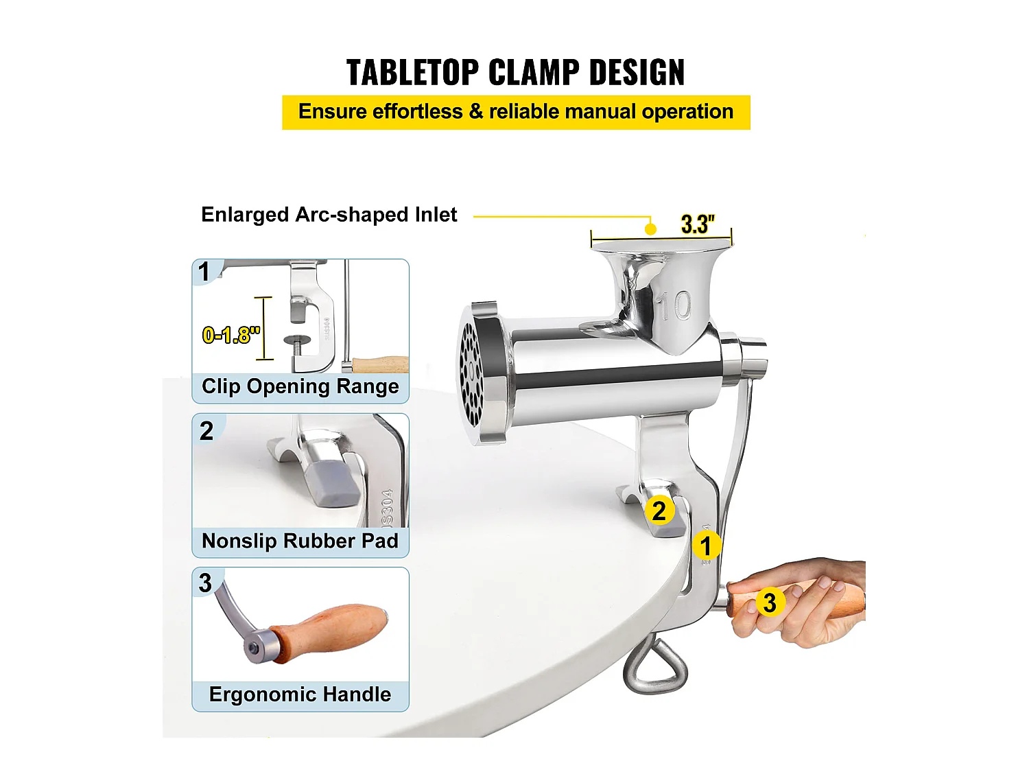 Hachoir à Viande Manuel Robuste Succebuy - Acier Inoxydable avec Remplisseur de Saucisses et Pince