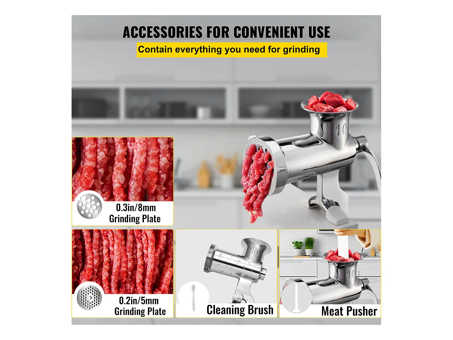 Hachoir à Viande Manuel Robuste Succebuy - Acier Inoxydable avec Remplisseur de Saucisses et Pince