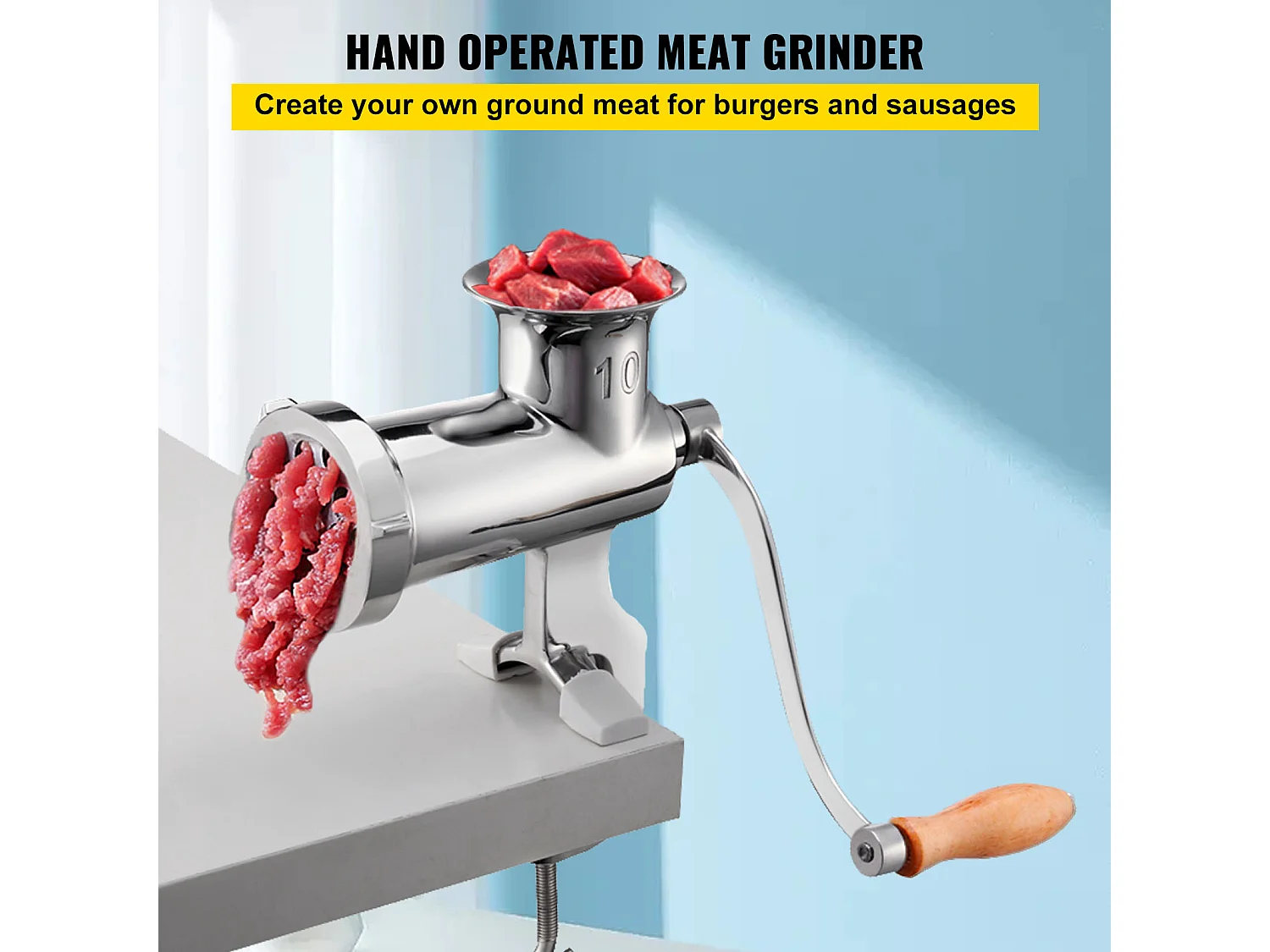 Hachoir à Viande Manuel Robuste Succebuy - Acier Inoxydable avec Remplisseur de Saucisses et Pince