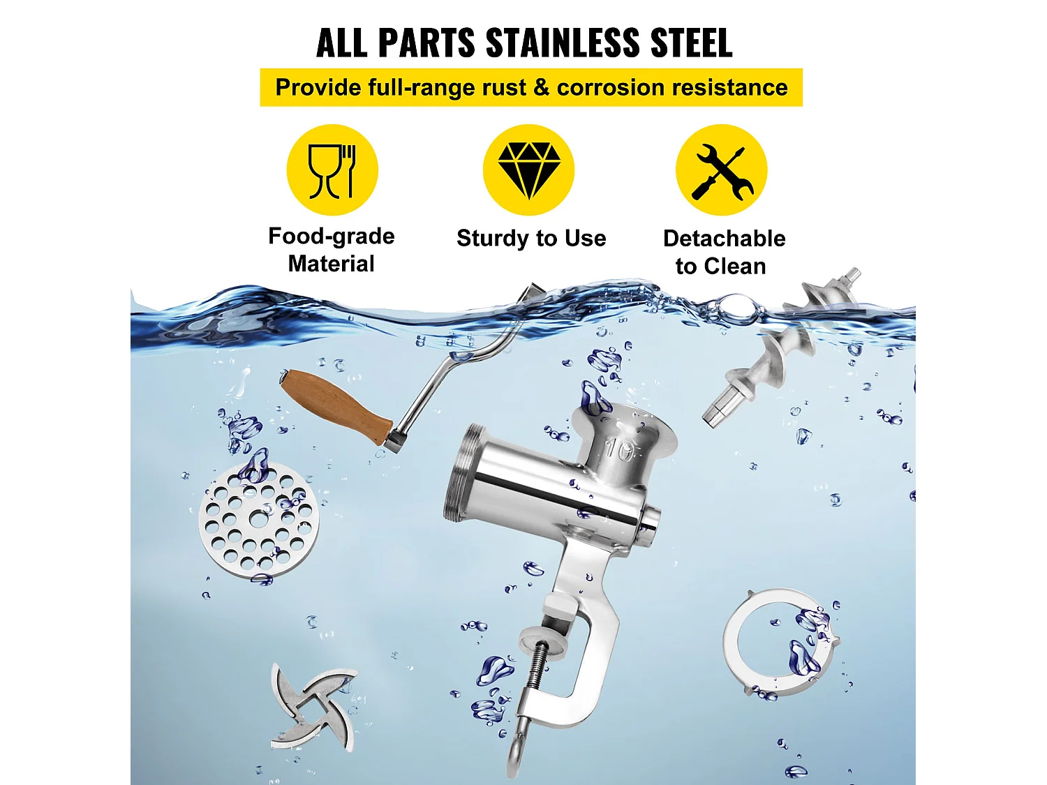 Hachoir à Viande Manuel Robuste Succebuy - Acier Inoxydable avec Remplisseur de Saucisses et Pince