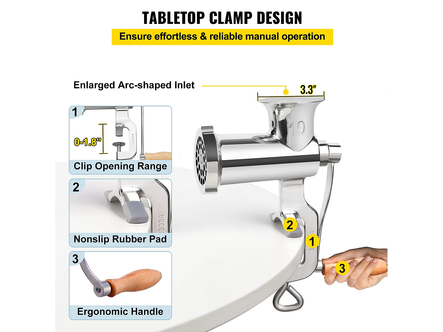 Hachoir à Viande Manuel Robuste Succebuy - Acier Inoxydable avec Remplisseur de Saucisses et Pince
